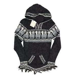 NWT Asiri's Treasures Alpaca Wool Aztec Knit Hoodie Sweater Handmade Peru Small
